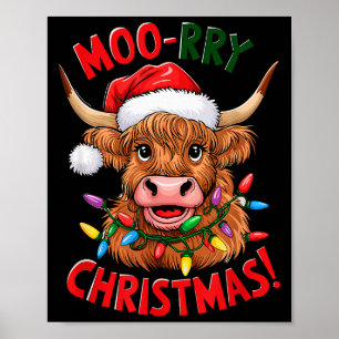Highland Cow Christmas Pajama Moo Rry Cow Lover Poster