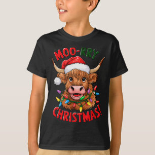 Highland Cow Christmas Pajama Moo Rry Cow Lover T-Shirt