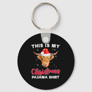 Highland Cow Christmas Pajama Santa Cow Lover  Keychain