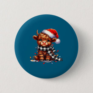 Highland Cow Christmas Santa Hat Mooey Xmas Heifer 2 Inch Round Button