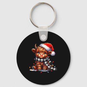 Highland Cow Christmas Santa Hat Mooey Xmas Heifer Keychain