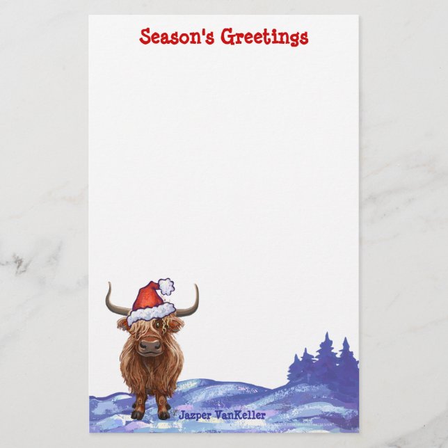 Highland Cow Christmas Stationery (Front)