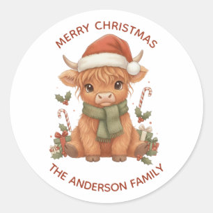 Highland Cow Christmas Sticker Custom Family Name