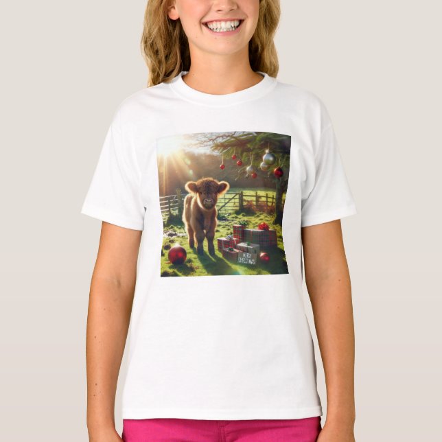 Highland cow Christmas T-shirt (Front)