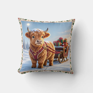 highland cow Christmas Throw Pillow