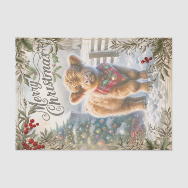 Highland Cow Christmas  Tissue Paper (Front)