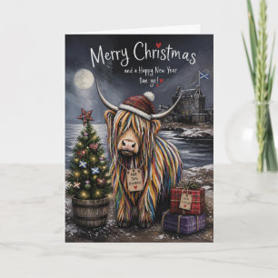 Highland Cow Christmas Tree Card