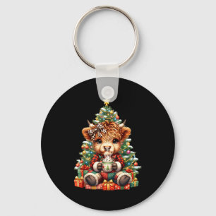 Highland Cow Christmas Tree Cute Heifer Cow Mooey Keychain