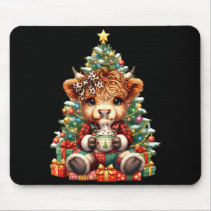 Highland Cow Christmas Tree Cute Heifer Cow Mooey  Mouse Pad