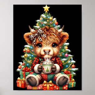 Highland Cow Christmas Tree Cute Heifer Cow Mooey Poster