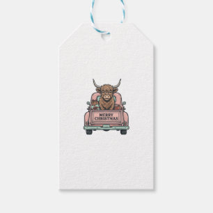 Highland Cow Christmas Truck Vintage Engraving Shi Gift Tags