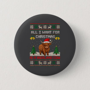 Highland Cow Christmas Ugly Sweater Style Festive  2 Inch Round Button