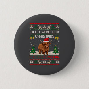 Highland Cow Christmas Ugly Sweater Style Festive  2 Inch Round Button