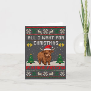 Highland Cow Christmas Ugly Sweater Style Festive  Card