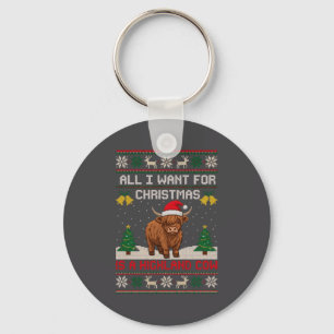 Highland Cow Christmas Ugly Sweater Style Festive Keychain