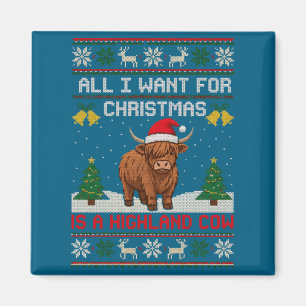 Highland Cow Christmas Ugly Sweater Style Festive Magnet