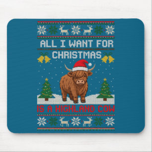 Highland Cow Christmas Ugly Sweater Style Festive Mouse Pad