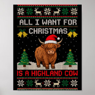 Highland Cow Christmas Ugly Sweater Style Festive Poster
