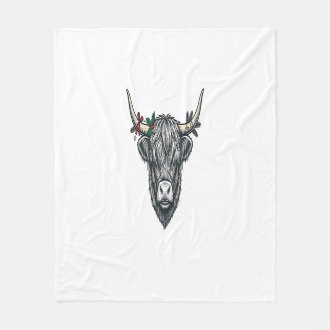 Highland Cow Christmas Ugly Sweater Vector Design_ Fleece Blanket (Front)