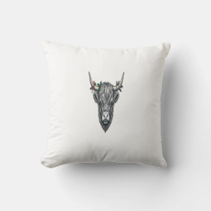 Highland Cow Christmas Ugly Sweater Vector Design_ Throw Pillow