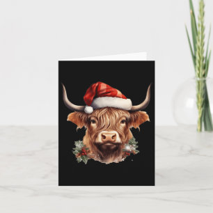 Highland Cow Christmas Xmas Santa Wooly Farm Anima Card