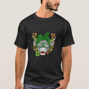 Highland Cow Clover Patrick Day Leopard Horseshoe T-Shirt