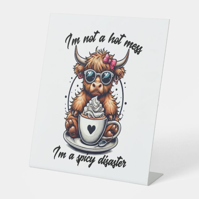 Highland Cow Coffee , Coffee Cow  Pedestal Sign (Front)