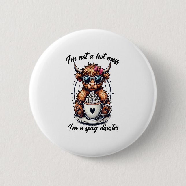Highland Cow Coffee Png, Coffee Cow Png 2 Inch Round Button (Front)
