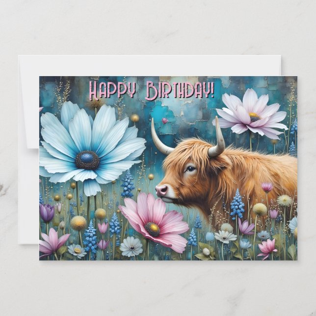 Highland Cow Colourful Cosmos Tapestry  Magnetic Invitation (Front)