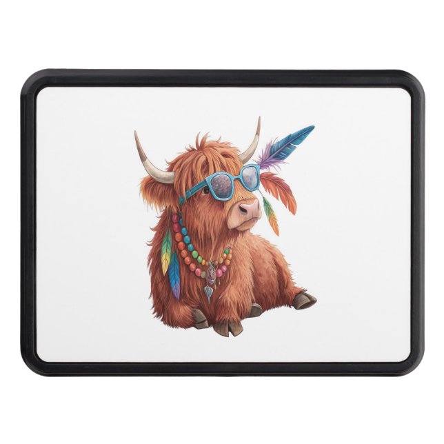 Highland Cow , Cool Cow , Sunglass Trailer Hitch Cover (Front)