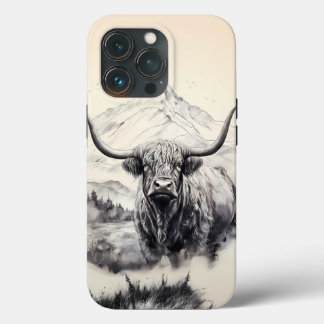 Highland Cow coque iphone avec Majestic Mountains