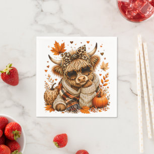 Highland Cow Coquette Pumpkin Spice Autumn Fall Napkin