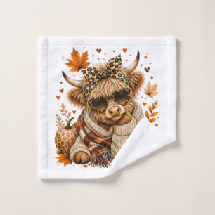 Highland Cow Coquette Pumpkin Spice Autumn Fall Wash Cloth
