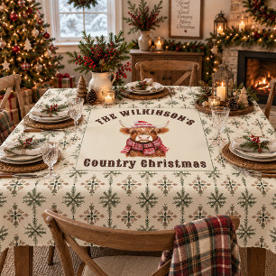 Highland Cow Country Christmas Snowflake  Tablecloth