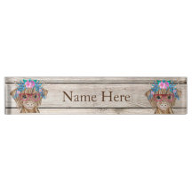 Highland Cow Country Desk Name Plate