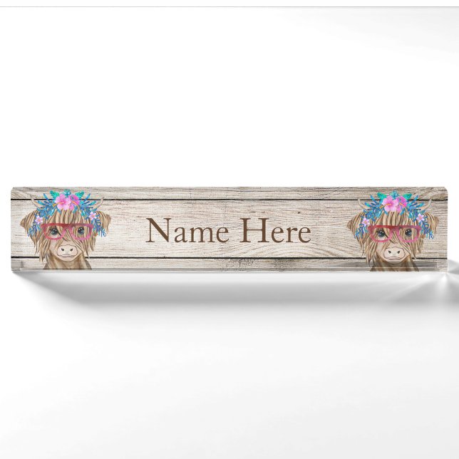 Highland Cow Country Desk Name Plate (Front)