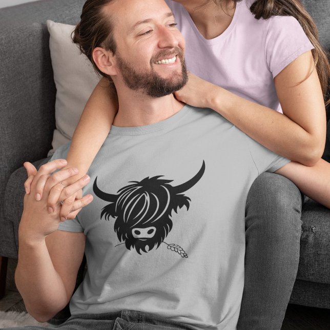 Highland Cow Couples Matching Grey Valentines Day  T-Shirt (Creator Uploaded)