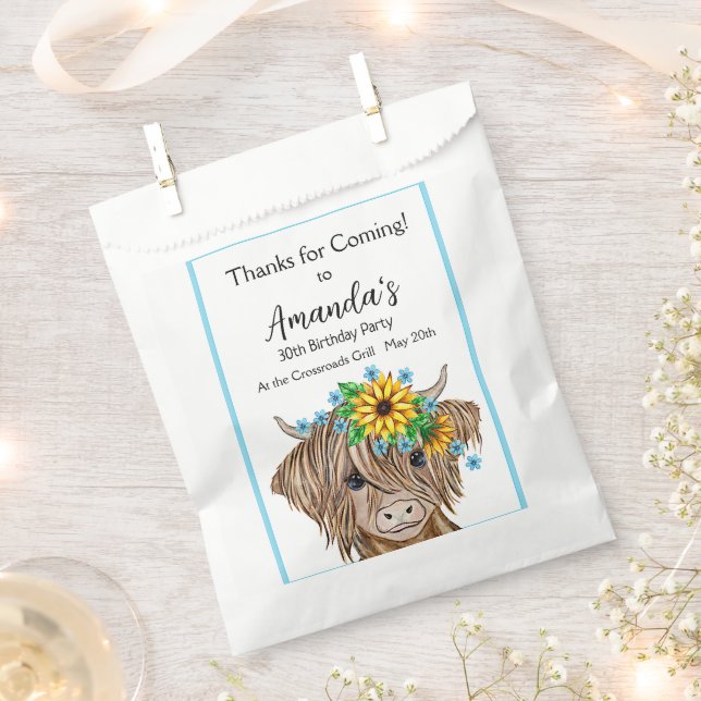 Highland Cow , Cow Birthday Party  Favour Bag (Clipped)