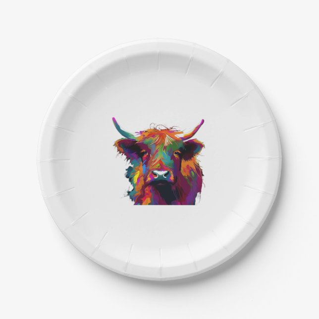 highland Cow, cow, highland cow art, cute highland Paper Plate (Front)