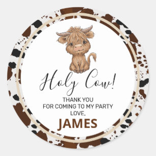 Highland Cow Cow Print Birthday  Classic Round Sticker
