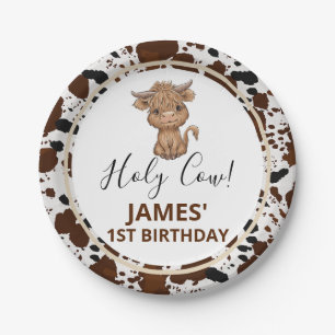 Highland Cow Cow Print Birthday Party Paper Plate