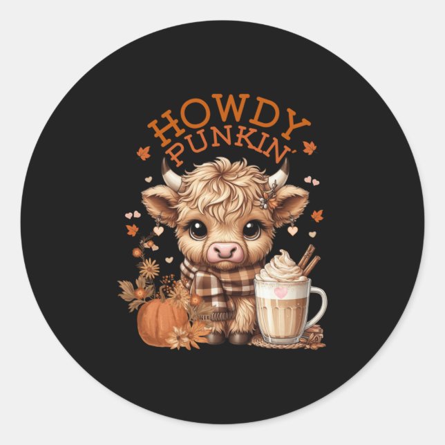 Highland Cow, Cute And Cozy Ready For Fall Fun! Lo Classic Round Sticker (Front)