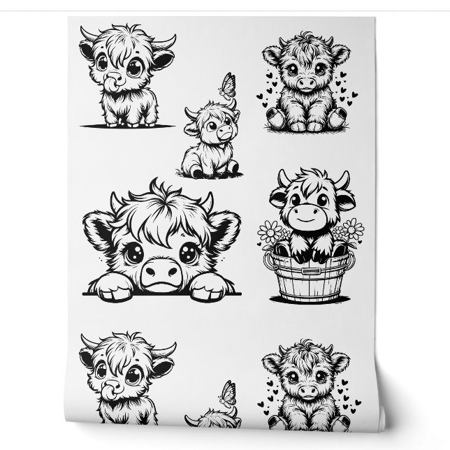 Highland Cow Cute Print Wallpaper (Unrolling)