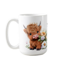 Highland Cow, Daisies Personalized Coffee Mug