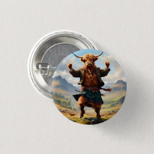 Highland Cow Dancing The Highland Fling, 1 Inch Round Button