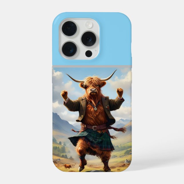 Highland Cow Dancing The Highland Fling, iPhone Case (Back)