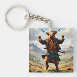 Highland Cow Dancing The Highland Fling, Keychain
