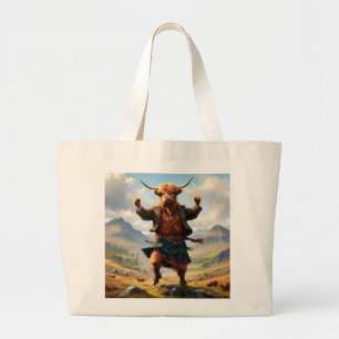 Highland Cow Dancing The Highland Fling, Large Tote Bag