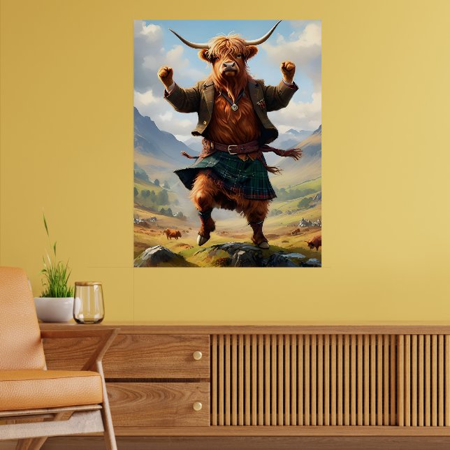 Highland Cow Dancing The Highland Fling, Poster (Living Room 2)