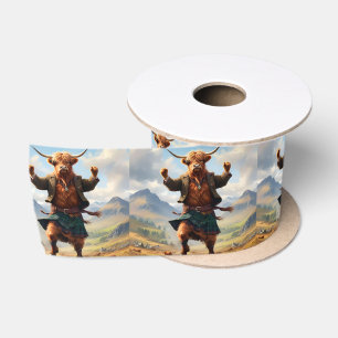 Highland Cow Dancing The Highland Fling, Satin Ribbon